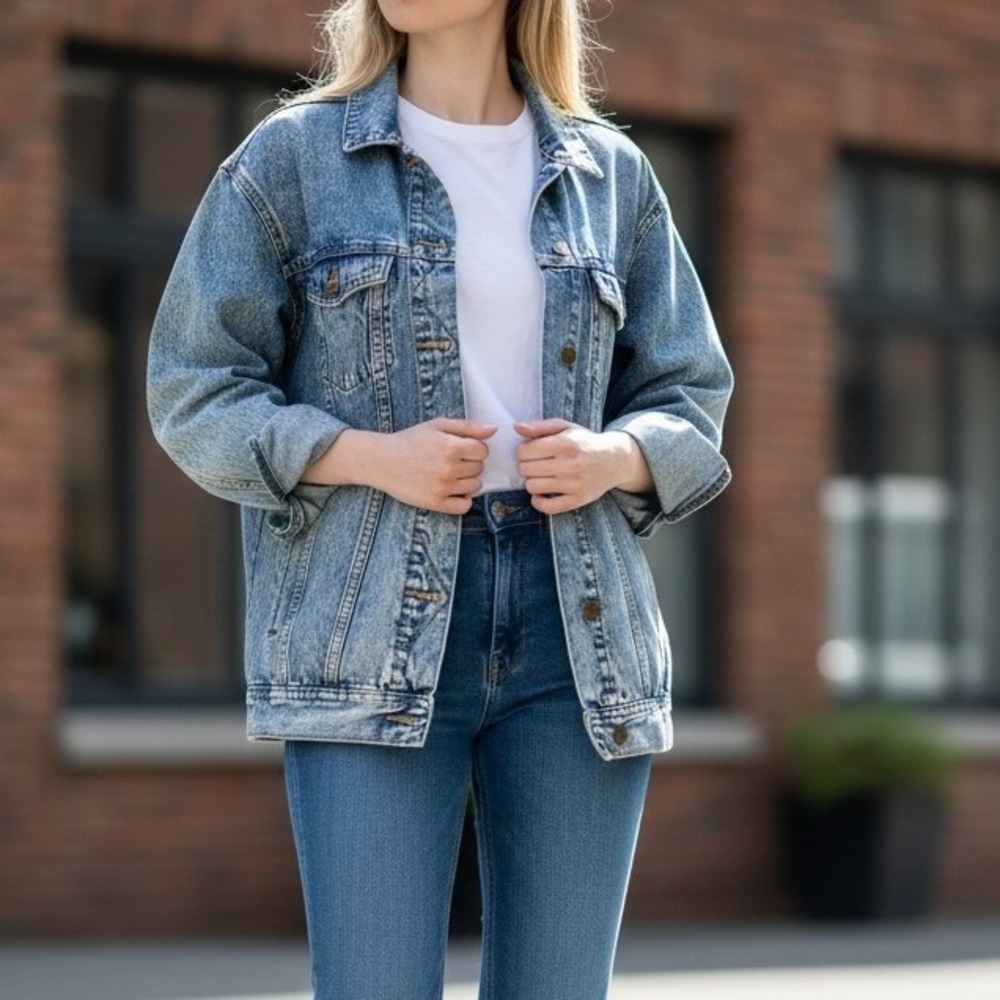 Boyfriend Denim Jacket Tall Blue Trucker Y2K Style Grunge Indie Sleaze Layering